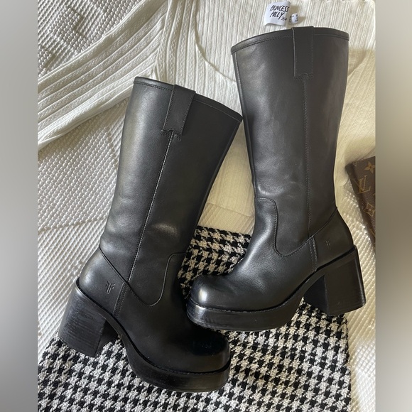 FRYE | Black Dorian Platform Boots - Picture 2 of 8